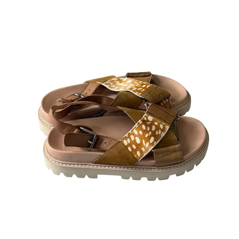 Dolce Vita‎ Platform Sandals 6 Brown Womens Animal Print Mixed Media Lug